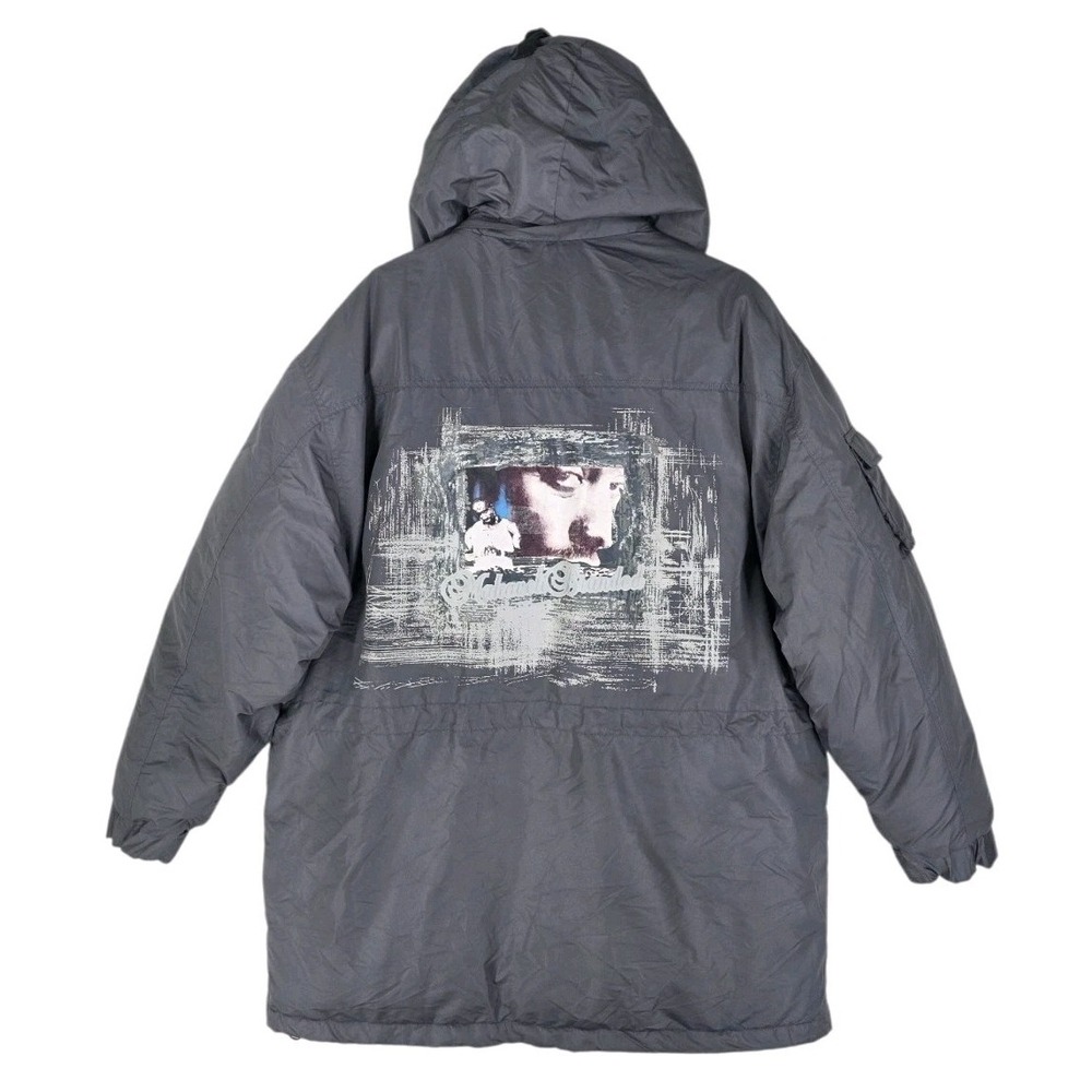 Vtg Makaveli 2pac Tupac Shakur Puffer Down Jacket Parka Mens XL Gray Hooded